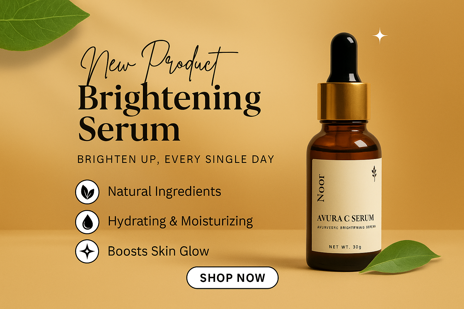 Noor Ayura C Vitamin C Face Serum | Handmade Ayurvedic Formula | Brightening, Hydrating, Anti-Aging | For All Skin Types  | 30ml
