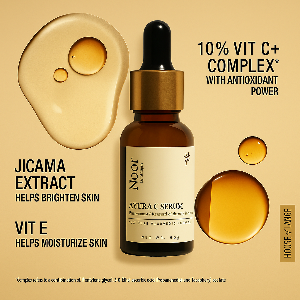 Noor Ayura C Vitamin C Face Serum | Handmade Ayurvedic Formula | Brightening, Hydrating, Anti-Aging | For All Skin Types  | 30ml