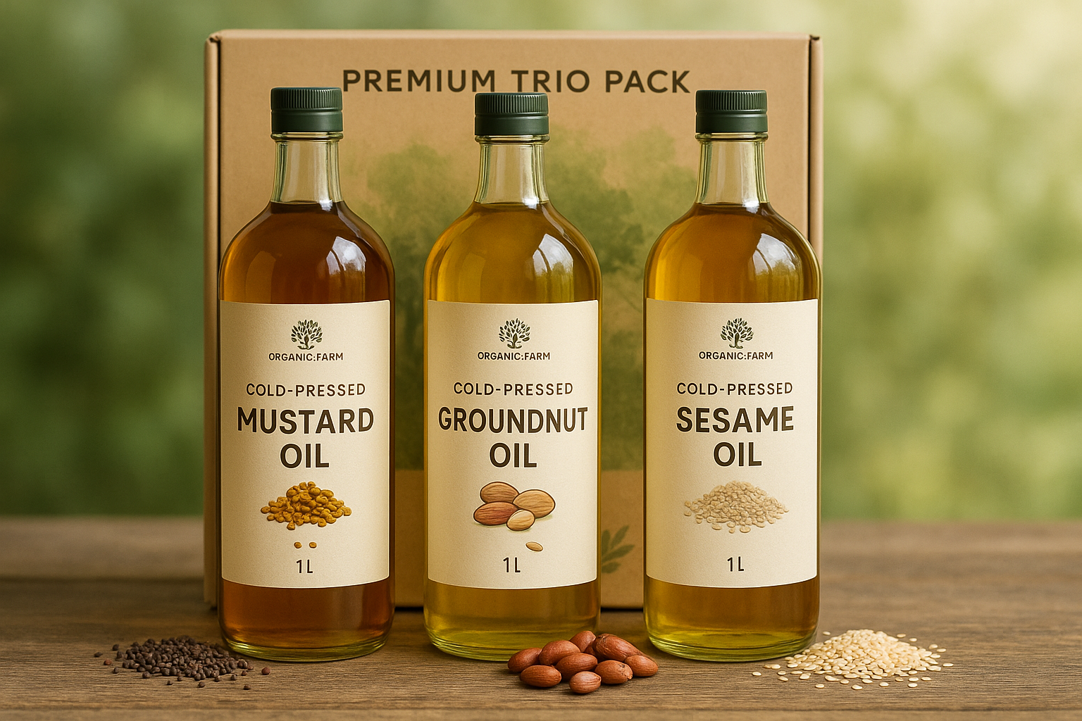 Cold-Pressed Trio Pack Mustard 1L + Groundnut 1L + Sesame 1L