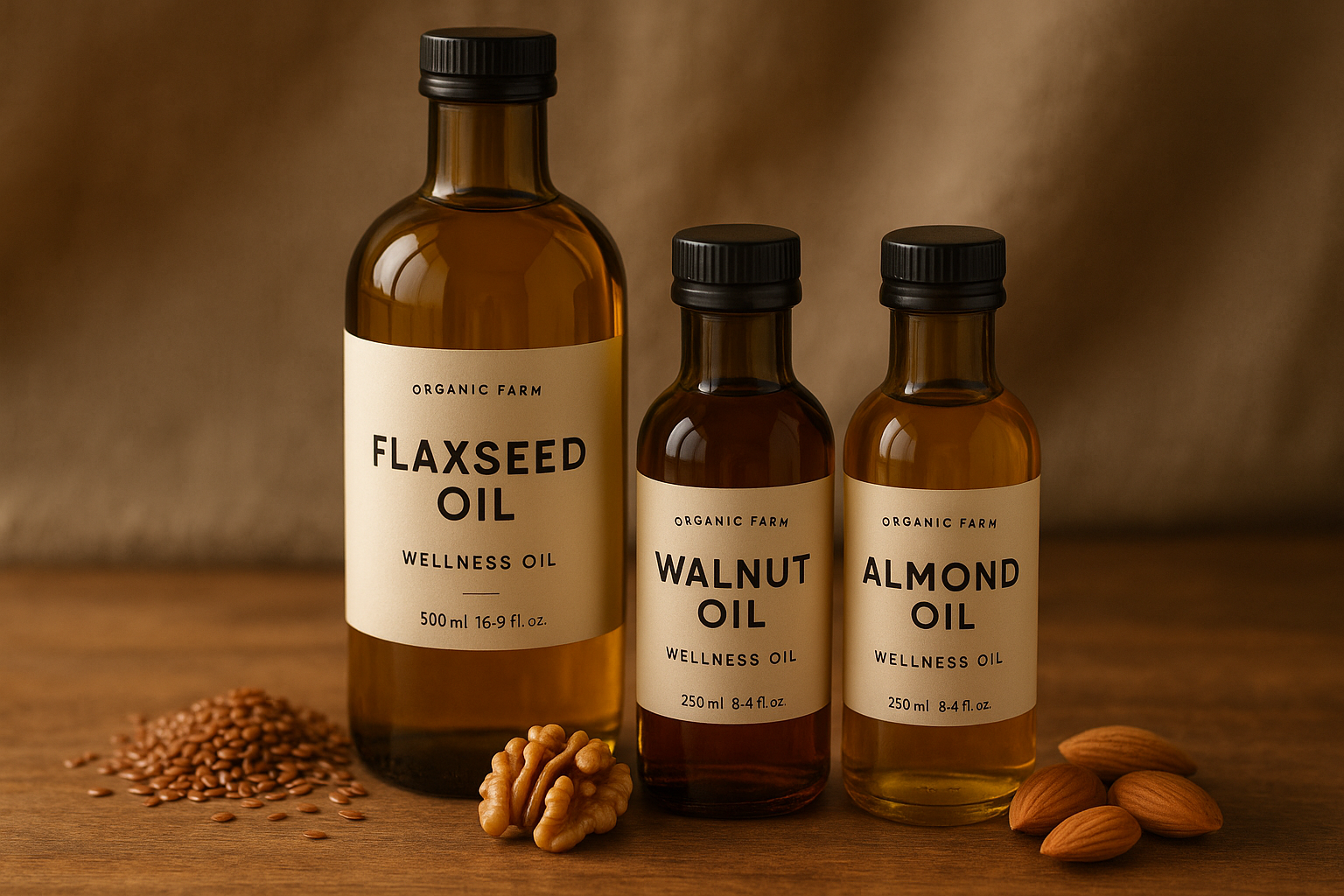 Premium Wellness Oils Combo Flaxseed 500ml + Walnut 250ml + Almond 250ml